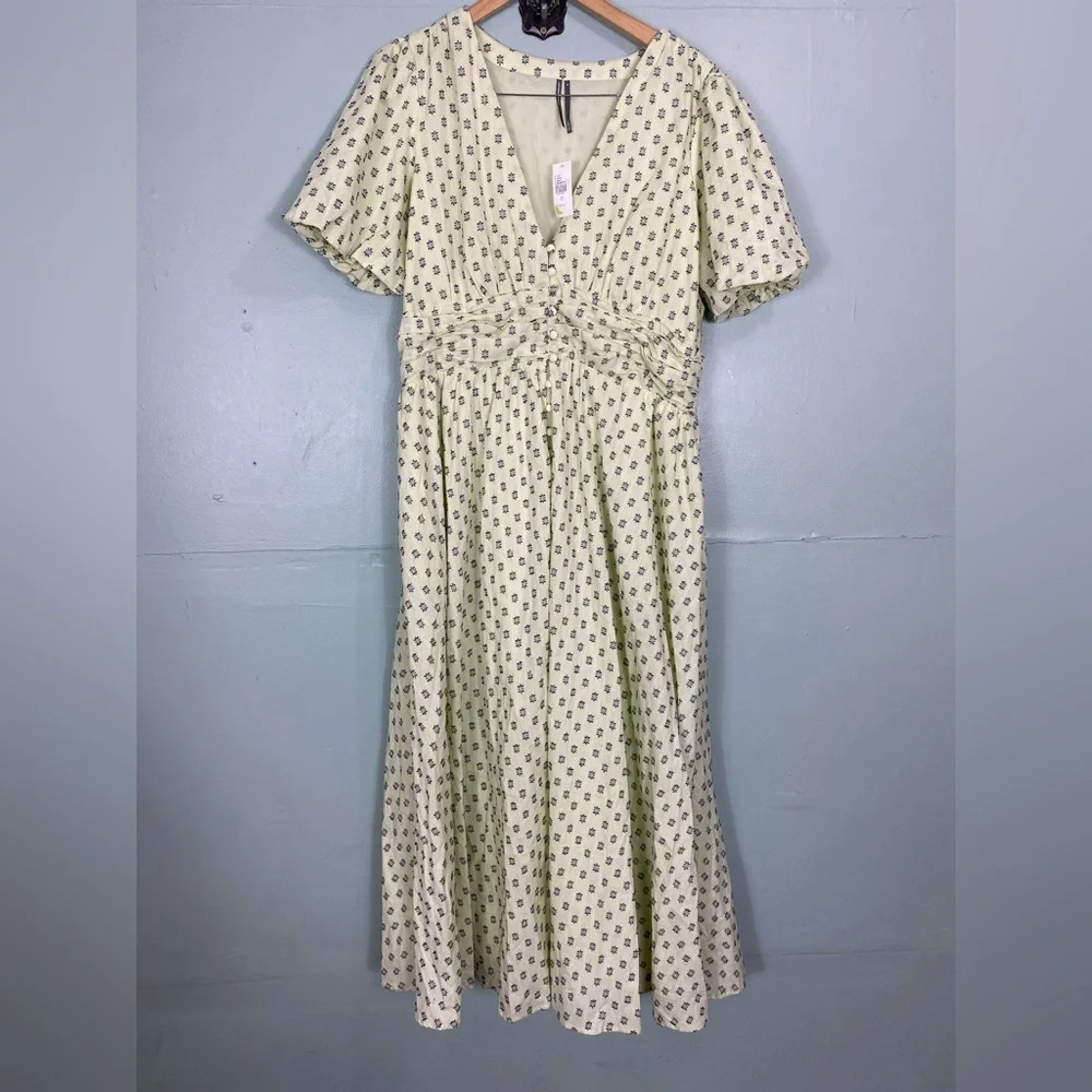Anthropologie The Katerina Button Front Dress‎ Textured Mint Green XL Midi - Picture 2 of 8